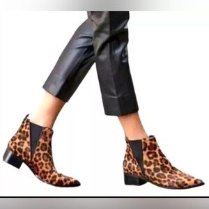 Marc Fisher Mlyalely Leopard Calf Hair Pointed Toe Chelsea Boot Pull On Size 6 M